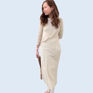 Todayful Cream Ribbed Long Sleeve Dress